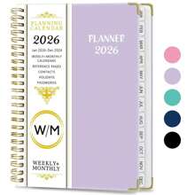 2026/1-12 Months A5 Planner Notebook, 71 Sheets/142 Pages - Monthly & Weekly Calendar, Pink & Gold Edges, Elastic Closure, Inner Pocket, Ideal For Office & School Organization