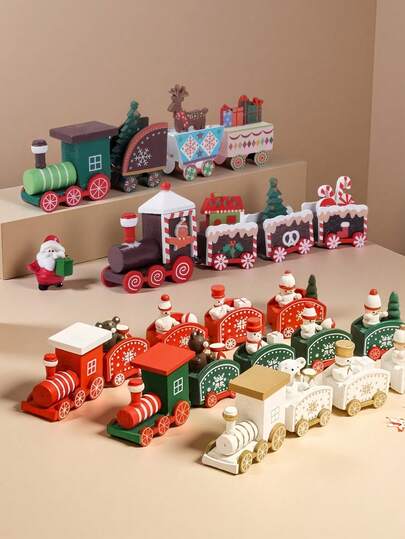 Christmas Trains Decoration - Snowman & 4-Car Train Decorative Figurine, Mini Christmas Train, Christmas Table Decoration, Mini Locomotive Embellishments For Festival Present, Home Decoration, Best Birthday & Holiday Gift 1PC