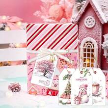 24/12 pièces Étiquettes de Noël roses à suspendre avec corde de jute, design Père Noël et cerf, étiquettes en bois pour fête de Noël, emballage cadeau DIY, décoration de vacances, sans plume, sans alimentation électrique, style aléatoire, Joyeux Noël