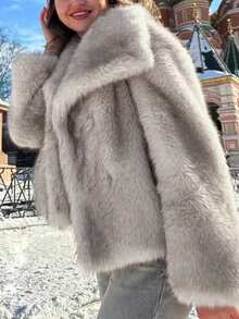 Women's Elegant Commuting And Street-Going College Simple Fashion Casual Versatile, Large Lapel Long Sleeve Gray Fine Fleece With Hidden Buttons Fake Fur Coat, Suitable For Halloween, Christmas Eve, Christmas, Spring Festival, Outings, Girlfriends Gatherings, Home Shopping, Entertainment, Going Out To Work, Etc. The Basic Coat Fabric Is Comfortable, The Style Is Distinctive, And The Cost Performance Is High, Suitable For Autumn And Winter Wear