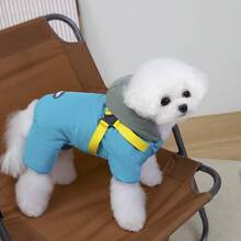 25pcs Adjustable Strap Buckle Four-Leg Cotton Vest, Pet Cotton Vest, Dog Clothes, New Cat Apparel, Animal Clothes, Thickened Floral Dog Padded Coat, Small Dog Clothing, Autumn/Winter New, Thickened Vest, British Style Vest, Padded Coat - Blue - View 10