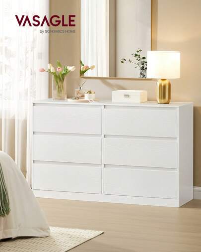 VASAGLE KAILYN Collection - Chest Of Drawers For Bedroom, Storage Organiser Unit With 6 Drawers, 40 X 119.4 X 75 Cm, Modern Style, White