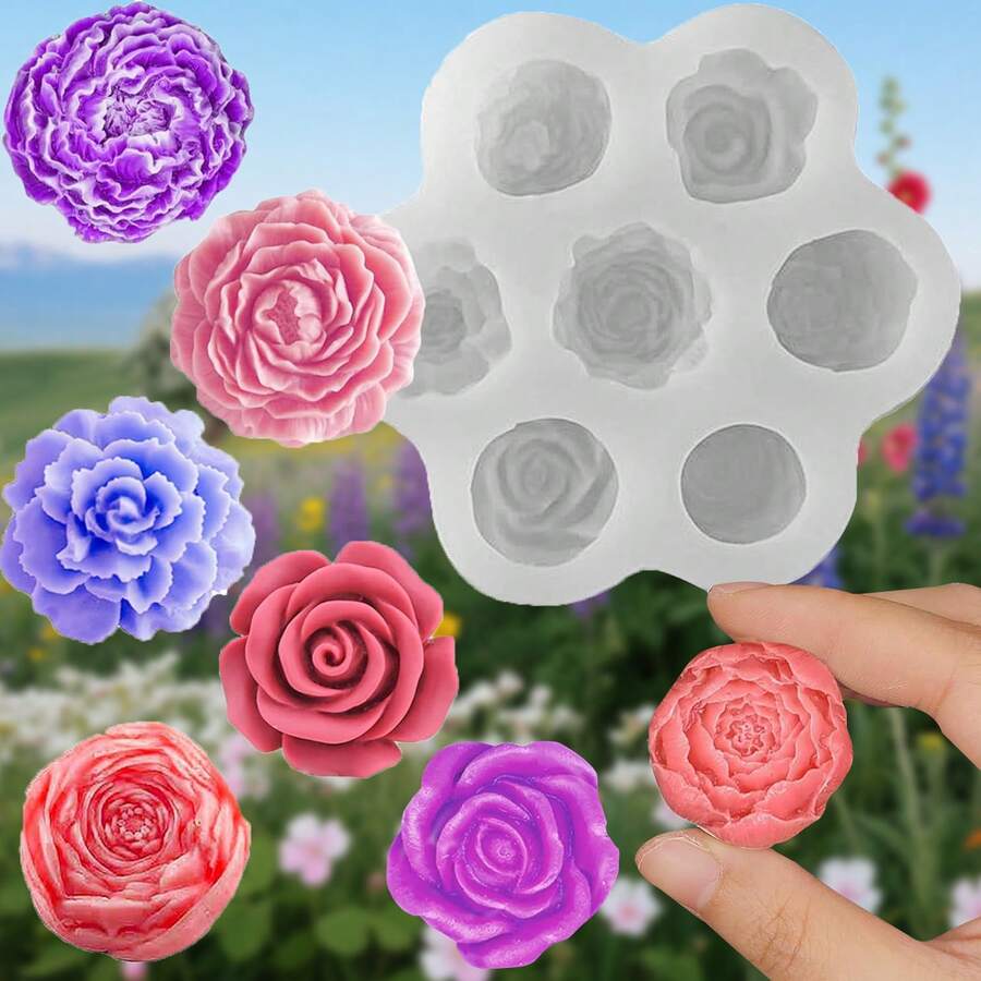 1pc 7-Cavity Silicone Succulent Flower Mold, Handmade Candle, Plaster, Bonsai Decor, Easy Demold And Reusable - White - View 1