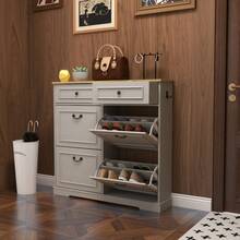 Shoe Storage Cabinet With 2 Drawers, 4 Flip Drawers, Freestanding Shoe Cabinet Organizer With Adjustable Shelf, Shoe Cabinet For Entryway, Foyer, Slim Shoe Cabinet-Antique White