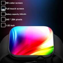 1 件男女通用方形运动智能手表，具有通话、消息、计步器、闹钟、天气、多种运动模式、可定制表盘、防水功能，适合日常使用 - 黑色 - 查看 3