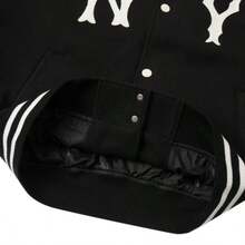 Wool Shoulder Block Front Graphic Varsity Fleece Jacket, Unisex Casual Outdoor, Style: 3AJPV1546-50BKS