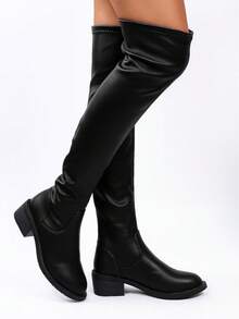 The Kenn Pointed Toe Stretch Riding Style Over-The-Knee Boots For Empowered Women - Soft Black - View 3