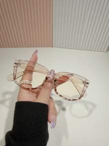 2025 Spring Casual Polygonal Leopard Print Rivet Eyeglasses Frame, Solid Color PC (Polycarbonate) Clear Lens - Multicolor - View 2