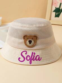 Customized Name Embroidered Lightweight Summer Bucket Hat For Kids, Boys & Girls Sun Protection Hat, Mesh Cute Strap Bucket Cap, Matching Parent-Child Beige Hat, Adventure Hat, Sunshine Energy Hat, Beach Bear Hat, Picnic Grass Hat, Spring Atmosphere Hat, Children's Day Gift, Thanksgiving Gift, Christmas Gift, Easter Gift - Yellow - View 8
