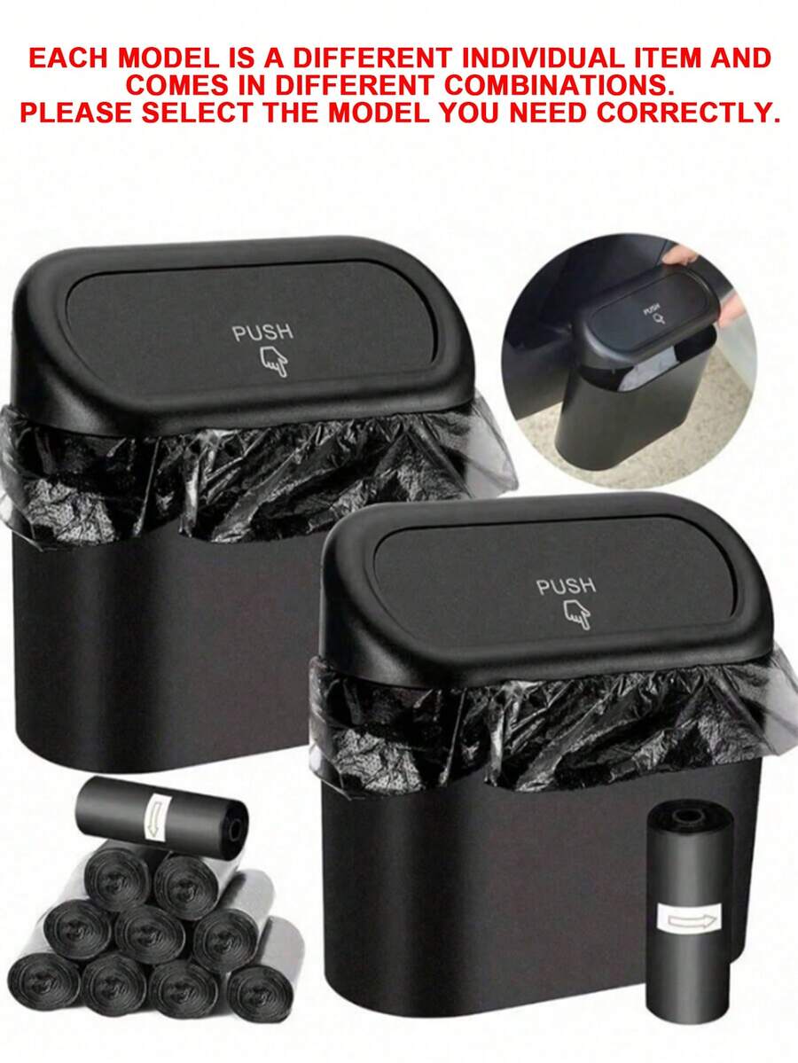 Thùng rác ô tô có nắp - 4 cuộn túi đựng rác, chống rò rỉ, thùng rác treo di động để sắp xếp đồ đạc trên xe - Phù hợp với nhiều loại xe