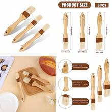 3pcs Pastry Basting Brushes Oil Brush For Cooking Boar Bristle Brushes BBQ Basting Brush Kitchen Baster Brushes For Oil Egg Spread Marinade Sauce 2 Small + 1 Medium