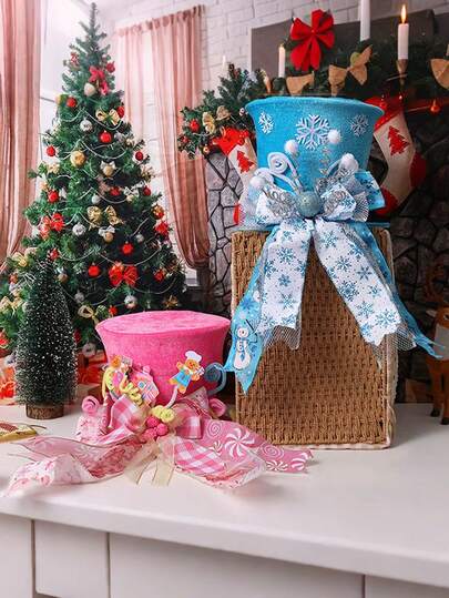 5 piezas Sombrero de adorno para la parte superior del árbol de Navidad, sombrero de árbol de Navidad con lazo azul y sombrero de árbol de Navidad con lazo rosa en forma de hombre de jengibre, adorno de decoración para la parte superior del árbol de Navidad, decoración navideña para el hogar, ideas de regalos festivos de Navidad, adornos de escritorio navideños, adorno de sombrero para la parte superior del árbol de Navidad para decoración navideña del hogar, oficina y regalos de Navidad, decoraciones navideñas para el hogar, decoraciones de invierno y Navidad