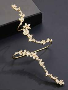 1 chiếc vòng tay hình lá Zirconia có thể điều chỉnh, phụ kiện trang sức độc đáo theo phong cách Châu Âu và Châu Mỹ dành cho nữ - Vàng - Xem 5