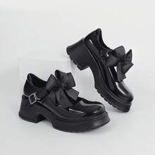 Women's Mary Janes Platform Chunky Block Heels Work Wedding Shoes Ankle Strap Gothic Lolita Oxfords Detachable Bow Classic Comfortable Uniform Dress Shoes - 黑色 - 查看 5