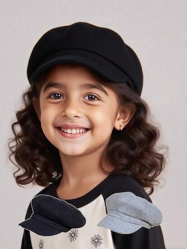 قبعة ثمانية الأضلاع للأطفال، مصنوعة من خليط الصوف، قبعة بيريه متعددة الاستخدامات للأولاد والبنات، مناسبة للخريف والربيع