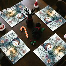 1 set/4 piezas/6 piezas Manteles individuales con diseño de muñeco de nieve y bayas navideñas, lavables a máquina, rectangulares de poliéster, protectores de mesa, manteles individuales aislantes del calor, decoraciones de mesa de restaurante, suministros para fiestas, decoraciones navideñas, se pueden regalar - Multicolor - Ver 10