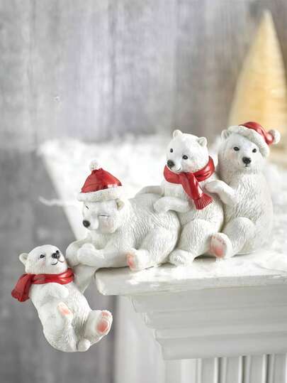 1pc Christmas Bear Lakeside Winter Polar Bear Reaching Out Resin Desktop Decor, Christmas Decoration, Christmas Gift, Room Decor, Home Decor, Birthday Decor, Kitchen, Wedding, Bedroom Decor, Living Room Decor, Gift, Party Decor, Garden Decor