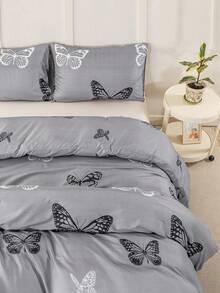 3pcs/Set Butterfly Pattern Duvet Cover Set(1 Duvet Cover & 2 Pillowcase)Soft And Skin-Friendly Duvet Cover Bedding Set For Home, All Season Bed Sheets Set - Multicolor - View 4