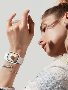 Compatible With Apple Watch Case With Hd Ultra-Thin Tempered Glass Screen Protector, Double Row Of Sparkling Crystal Rhinestone Rhinestones, Drop-Proof And Scratch-Resistant Hard Pc Ultra-Protective Cover, Compatible With Apple Watch Series 11/10/9/8/7/6/5/4/Se, 40/41/42/44/45/46mm Protective Case For Women