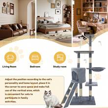 Royalswill Cat Tree Tower Scratching Post Activity Centre 140cm Climbing Frame Big/Little Cat Play Tower Indoor/Outdoor Play & Rest - Light Grey - View 7