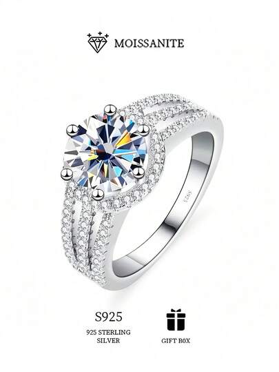 S925 Sterling Silver 2/3CT Moissanite VVS Grade Gorgeous Women's Proposal Engagement Ring Quality Women's Jewelry Wedding Banquet Party Holiday Daily Wear Gift Box