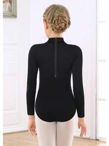 Girls' Basic Turtleneck Long Sleeve Leotard With Durable Snaps, Front, Zipper Back