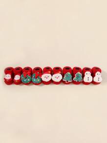 2/5 pares de calcetines rojos de Navidad para bebés unisex niños y niñas - Diseño 3D de Papá Noel, muñeco de nieve, árbol de Navidad y corona, artículos esenciales para bebés en el hogar, cumpleaños, festivales y viajes, calcetines para bebés recién nacidos para otoño, invierno y uso diario