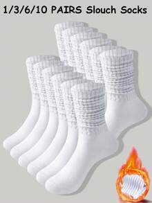 1/3/6/10双装男女通用宽松袜，柔软加长，秋冬季针织宽松保暖袜，透气吸汗，白色，万圣节和圣诞节礼物，舒适保暖 - 彩色 - 查看 1