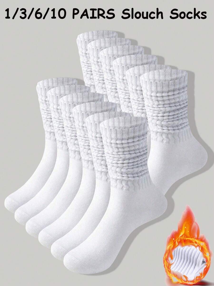 1/3/6/10双装男女通用宽松袜，柔软加长，秋冬季针织宽松保暖袜，透气吸汗，白色，万圣节和圣诞节礼物，舒适保暖 - 彩色 - 查看 1