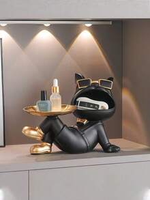 1pc Creative French Bulldog Decorative Figurine With Tray, Suitable For Living Room Decor, Creative Storage, Bedroom Decor, Office High-End Decor, Storage, Can Be Given As Anniversary Or Birthday Gift To Friends And Family