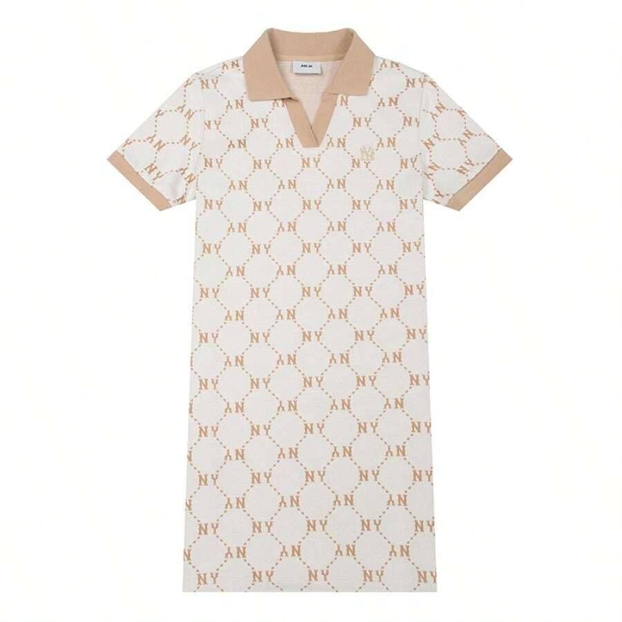 MLB فستان رياضي نسائي بتصميم رفيع مطبوع بشعار DIA، فستان كاجوال مريح - العاج - مشاهدة 1