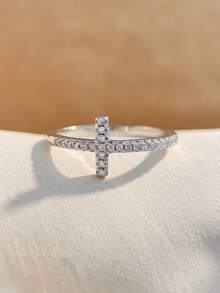 1pc Elegant Luxury S925 Sterling Silver Cross T-Shape Ring, Women's Jewelry Gift, Birthday Gift, Party Gift - Cross T Ring - View 4