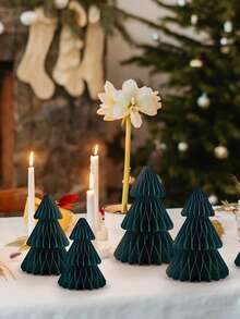 4/6pcs Decorative Folding Paper Christmas Trees, 5inch/6inch/7inch Honeycomb Paper Tabletop Ornaments For Christmas Party, Birthday Party, New Year And Other Occasions