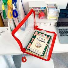 Bolsa con cremallera tamaño A4 de PP transparente con asa, organizador a prueba de polvo, carpeta de almacenamiento