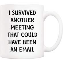5Aup Christmas Gifts Funny Quote Office Coffee Mug 11 Oz, I Survived Another Meeting That Could Have Been An Email, Unique Inspirational And Souvenir Gifts For Co-Worker Colleague - 圖片色 - 查看 2