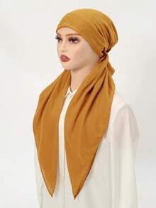 1pc Women's Solid Color Headscarf, Fashionable Minimalist Lightweight Head Scarf, Conservative Towel, Breathable Hijab For Outdoor Prayer For Dress - Cotton and Linen Elastic Turban Hat - View 18