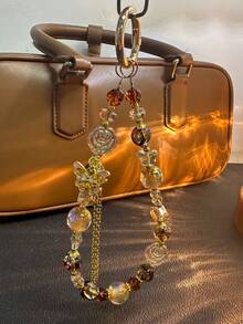 Vintage Maillard Rose Crystal Butterfly Tassel Phone Lanyard, Delicate Versatile Bag Charm, Camera Strap Accessory, Elegant High-End - 棕色 - 查看 4