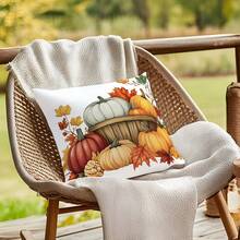 1pc Thanksgiving Pumpkin Single-Sided Printed Throw Pillow Cover - Peach Velvet Cushion Cover 45*45cm