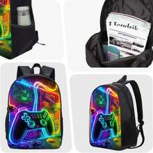 3pcs/Set Kids Backpack, 16.5 Inch School Bag With Handbag And Pencil Case, Suitable For Elementary, Middle And High School Students - Game Neon One - View 4