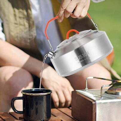 1L Portable Stainless Steel Coffee And Tea Kettle For Outdoor Adventures, Lightweight And Durable With Foldable Handles, Ideal For Camping And Travel