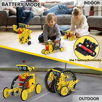 12 合 1 太阳能机器人组装套件 - 青少年 DIY 益智玩具，STEM 学习汽车组装套装（橙色/白色/蓝色/黄色） - 男孩和女孩的完美生日礼物