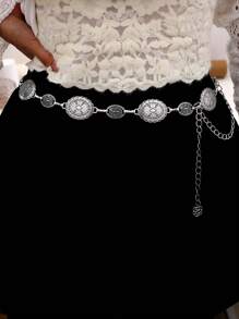 1pc Women's Bohemian Western Style Carved Geometric Pattern Vintage Waist Chain, Casual Fashion Accessory