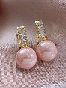 1pair Luxurious White Faux Pearl Copper Alloy Elegant Unique Fashion Hoop Earrings For Women CTGU - 彩色 - 查看 7