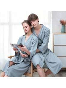 1pc Thick Bathrobe For All Seasons, High Density Knit, Quick Absorbent, Suitable For Spa, Couples