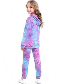 Girls Tie Dye Pullover Hoodies Sweatshirt Sweatpant Tracksuit Sweatsuits Set 2-12Y