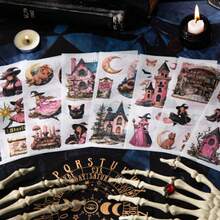 20pcs/Book, Vintage Dark-Themed Sticker Book, Halloween Theme, Suitable For Decorating Phone Cases, Clipboards, Postcards, Journals, Halloween-Themed Sticker Book, Creative DIY Materials