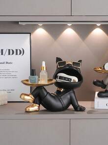 1pc Creative French Bulldog Decorative Figurine With Tray, Suitable For Living Room Decor, Creative Storage, Bedroom Decor, Office High-End Decor, Storage, Can Be Given As Anniversary Or Birthday Gift To Friends And Family