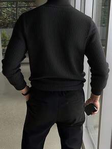 Men's Casual Ribbed Knit Turtleneck Sweater, Minimalist And Fashionable For Daily Wear, Fall