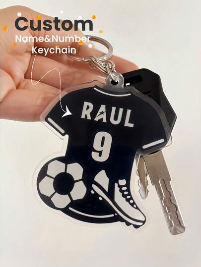 1pc Custom Football Keychain With Name Personalized Name & Number Keychain, Custom Soccer Keychain, Custom Name Acrylic Keychain, Basketball Lover Gift, Anniversary Gift, Gift For Him/ Her, Idea Gift For Valentine's Day, Mother's Day, Father's Day, Birthdays, Or Anniversaries, Couples Gift, Best Gift For Mom, Dad, Wife, Husband, Girlfriend, Boyfriend, Gift For Football Fans, Gift For Soccer Fans, Gift For Sports Fans