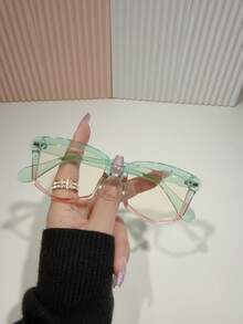 2025 Spring Casual Polygonal Leopard Print Rivet Eyeglasses Frame, Solid Color PC (Polycarbonate) Clear Lens - Multicolor - View 4